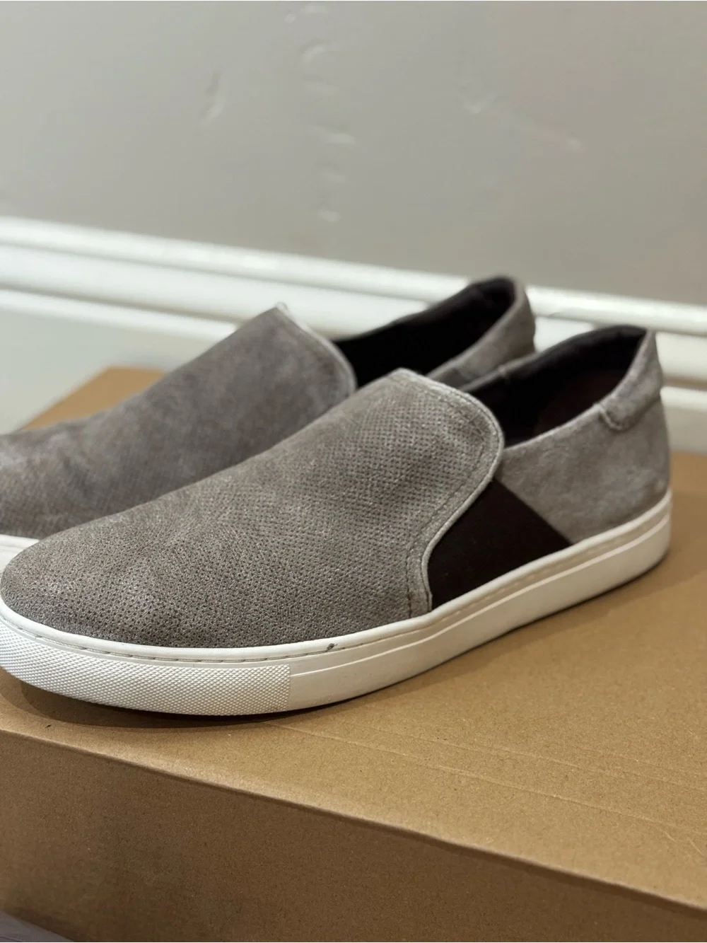 Trask Grey Suede Slip-On Loafers